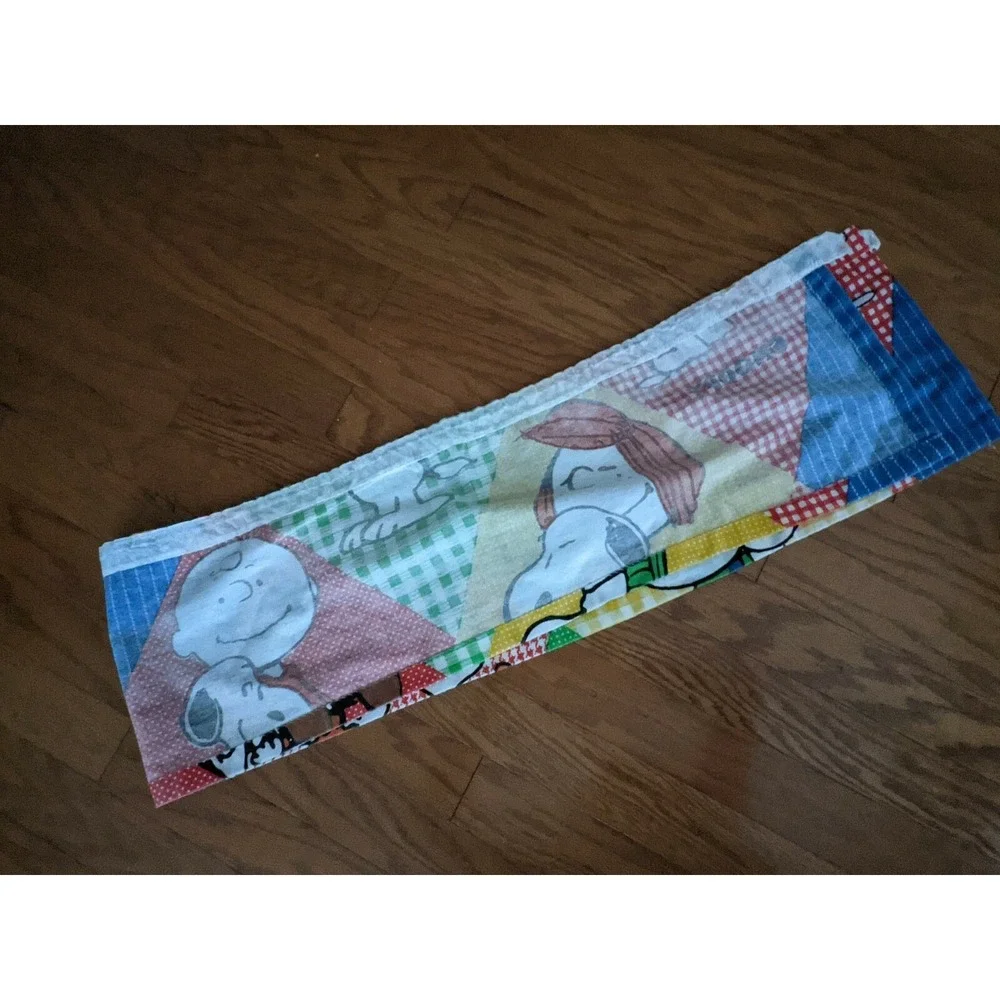 Vintage Snoopy Peanuts Pleated Drape Diamond Curtain Valance Fabric JC Penney